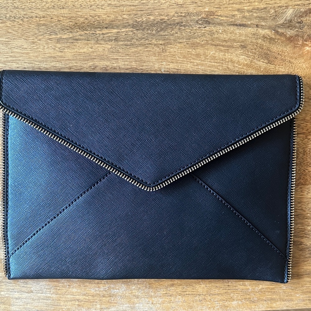 Rebecca Minkoff Black Envelope Clutch with Gold Trim